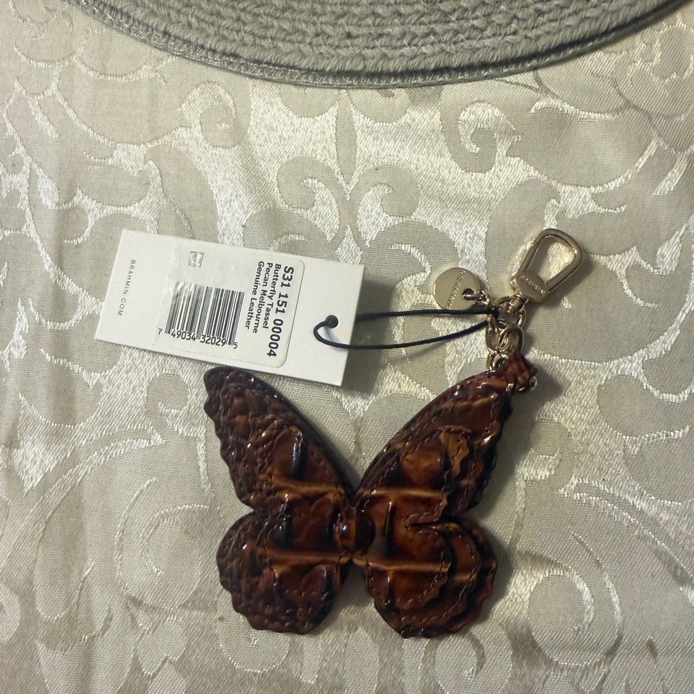 Brahmin Brown Butterfly Keychain Bag Charm with Gold Hardware